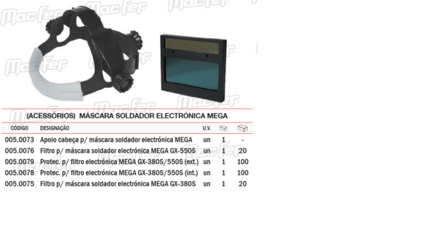 Acessórios Máscara Soldador Filtro Interior GX380S/GX550S