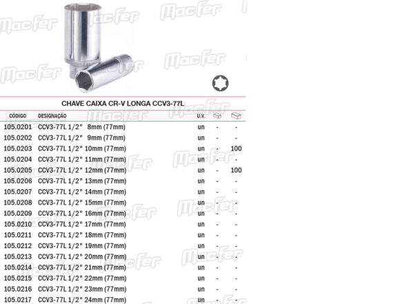 Chave Caixa CR V Longa CCV3 77L 13mm
